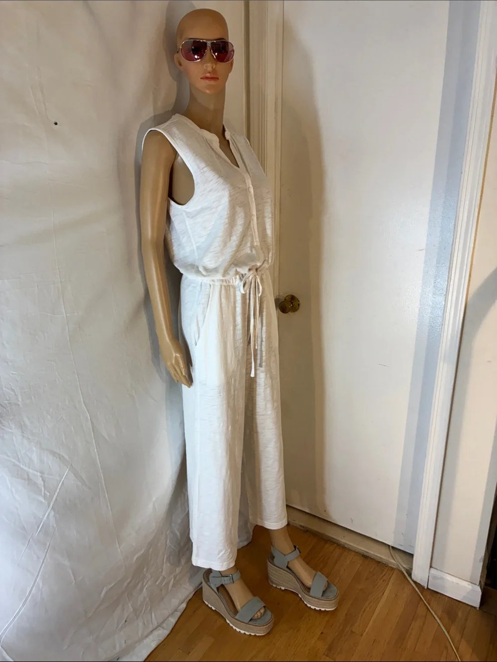Classic Michael Kors White Sleeveless Drawstring Jumpsuit